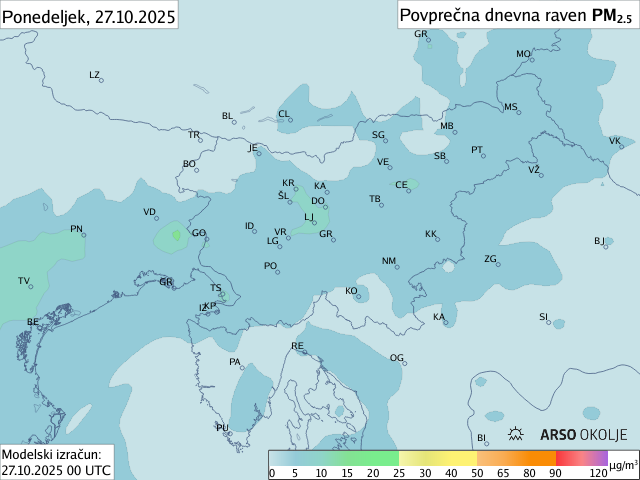 Napoved PM2,5 za danes